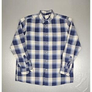 ROWM Button Down Shirt Mens XL Blue Gray Plaid Casual Preppy Long Sleeve